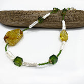 Lemon & Green Amber & Pearl Nugget Beads Necklace