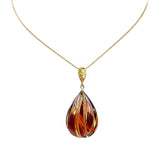 Carved Gradient Amber Drop Pendant & Chain Necklace 14K Gold Plated