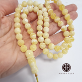 White With Yellow Amber Round Shape 8.5 mm Islamic Prayer Beads