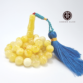 Yellow With White Amber Round Shape 11.5 mm Islamic Rosary Beads