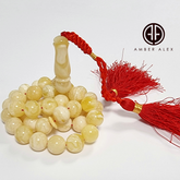 White With Yellow Amber Round Shape 11.5 mm Islamic Rosary Beads