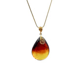 Rainbow Amber Drop Pendant & Chain Necklace 14K Gold Plated