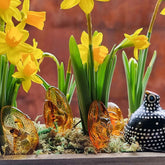 Fossil & Cognac Amber Carved Rabbits Cabochons