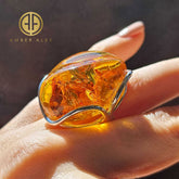 Cognac Amber Free Shape Adjustable Ring Sterling Silver