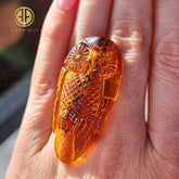 Cognac Amber Handmade Carved Owl Cabochons