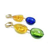 Multi-Color Amber Nugget Dangle Earrings 14k Gold Plated