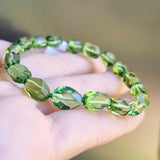 Green Amber Faceted Nugget Beads Stretch Bracelet