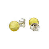 Lemon Amber Faceted Round Bead Stud Earrings Sterling Silver