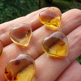 Natural Amber Puffed Heart Shape Stone With Insects