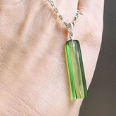 Green Amber Rectangular Pendant Sterling Silver