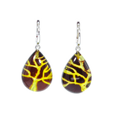 Cherry Amber Engraved Tree Drop Dangle Earrings Sterling Silver