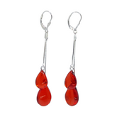 Red Amber Drop Dangle Earrings Sterling Silver