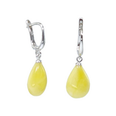 Milky Amber Drop Dangle Earrings Sterling Silver