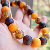 Multi-Color Amber Round Beads Necklace Sterling Silver