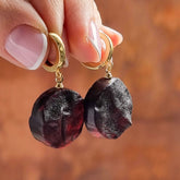 Cherry Amber Slab Dangle Earrings 14K Gold Plated