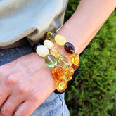 Multi-Color Amber Nugget Beads Stretch Bracelet