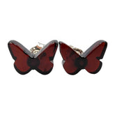 Cherry Amber Butterfly Stud Earrings Sterling Silver