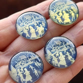 Blue Amber Engraved Christmas Round Shape Cabochons