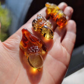 Cognac Amber Carved Acorn Cabochons