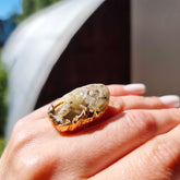 Milky Amber Carved Bee Adjustable Ring 14K Gold Plated