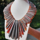 Cognac Amber Crystal Beads Necklace Sterling Silver