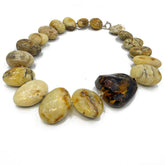 Milky Amber Big Nugget Beads Necklace Sterling Silver