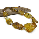 Fossil Amber Faceted Nugget Beads Necklace Sterling Silver