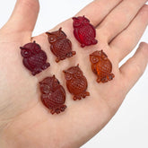 Cognac & Red Amber Handmade Carved Owl Cabochons
