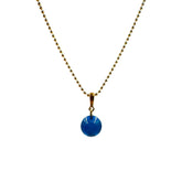 Blue Amber Round Pendant Chain Necklace 14k Gold Plated