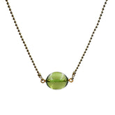 Green Amber Olive Beads Chain Necklace 14K Gold Plated