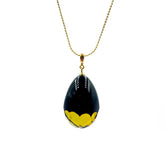 Two Tone Amber Faceted Drop Pendant & Chain Necklace 14K Gold Plated