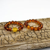 Cognac Amber Round Bead Stretch Ring