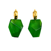 Green Amber Crystal Dangle Earrings 14k Gold Plated