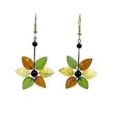Night Magic Multi-Color Amber Leaves Dangle Earrings 14k Gold Plated