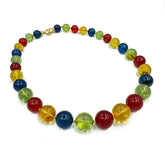 Multi-Color Amber Round Beads Necklace 14k Gold Plated