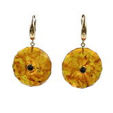 Light Cognac Amber Tablet Dangle Earrings 14K Gold Plated