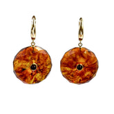 Cognac Amber Tablet Dangle Earrings 14K Gold Plated