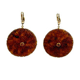 Cognac Amber Tablet Dangle Earrings 14K Gold Plated