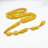 Yellow with White Amber Barrel Shape 10 mm Islamic Prayer Beads