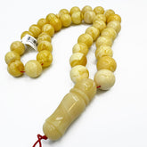 White With Yellow Amber Round Shape 14.5 mm Islamic Prayer Beads