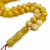 White With Yellow Amber Round Shape 11.5 mm Islamic Prayer Beads