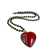 Red & Cherry Amber Heart Pendant Beaded Necklace 14K Gold Plated