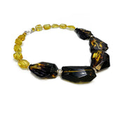 Multi-Color Amber Faceted Nugget Beads Necklace Sterling SIlver