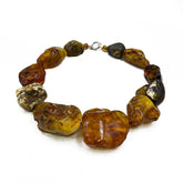 Multi-Color Amber Big Nugget Beads Necklace Sterling Silver