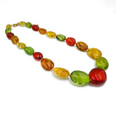 Multi-Color Amber Nuggets Beads Necklace 14k Gold Plated