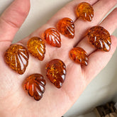Cognac Amber Carved Puffed Drop Shape Stone