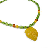 Multi-Color Amber Leaf Pendant Beaded Necklace 14K Gold Plated