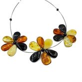 Flower Multi-Color Amber Necklace 14k Gold Plated