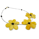 Flower Milky Amber Necklace 14k Gold Plated