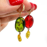 Multi-Color Amber Nugget Dangle Earrings 14k Gold Plated